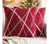 MIULEE Natale Federe Cuscini per Divano Copricuscini Decorativi Rettangolare Chenille Stampata a Raggi Fodere Cuscino Elegante per Camera da Letto Soggiorno 2 Pezzi 45x45cm Rosso