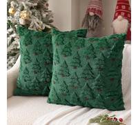 MIULEE Natale Federe per Cuscini in Lana 2 Pezzi Divano Morbido Corta Velluto Moderno Elegante Decorativo Camera da Letto Cameretta Salotto, Ceppi di Natale, 50x50CM Dai Green