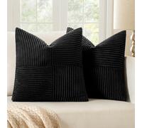 MIULEE Set di 2 Federe Cuscini per Divano in Velluto a Coste Moderno Morbido Decorativa Copricuscini per Divano Camera da Letto 50x50cm Nero