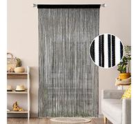 MIULEE Tenda a Filo Tende per Porta Tenda con Perline Protezione contro gli Insetti Il Design del Palo per Divisorio per Finestre, Balcone, Camera da Letto, Matrimonio, 90 cm x 200 cm Nero
