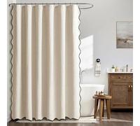 MIULEE Tenda da doccia in lino ondulato 120x200 cm Beige, tende da doccia impermeabili per hotel di lusso, tenda da bagno in tessuto lavabile antimuffa con 8 ganci in metallo.