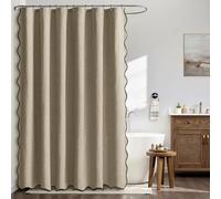 MIULEE Tenda da doccia in lino ondulato 180x200 cm Khaki, tende da doccia impermeabili per hotel di lusso, tenda da bagno in tessuto lavabile antimuffa con 12 ganci in metallo.