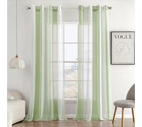 MIULEE Tende a Righe per Interni, Tende Trasparenti in Voile Tende Camera da Letto, Tenda Salotto Moderne con Anelli, Tenda a Pannello da Interno Finestra a Righe Bianche e Verde Chiaro, 2x 140x245 CM
