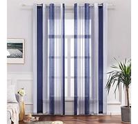 MIULEE Tende a Righe per Interni, Tende Trasparenti in Voile Tende Camera da Letto, Tenda Salotto Moderne con Anelli, Tenda a Pannello da Interno Finestra a Righe Bianche e Blu, 2x 140x245 CM