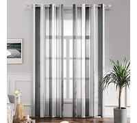 MIULEE Tende a Righe per Interni, Tende Trasparenti in Voile Tende Camera da Letto, Tenda Salotto Moderne con Anelli, Tenda a Pannello da Interno Finestra a Righe Bianche e Grigio Scuro, 2x 140x225 CM