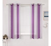 MIULEE Tende a Righe per Interni, Tende Trasparenti in Voile Tende Camera da Letto, Tenda Salotto Moderne con Anelli, Tenda a Pannello da Interno Finestra a Righe Bianche e Viola Rosso, 2x 140x160 CM