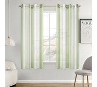 MIULEE Tende a Righe per Interni, Tende Trasparenti in Voile Tende Camera da Letto, Tenda Salotto Moderne con Anelli, Tenda a Pannello da Interno Finestra a Righe Bianche e Verde Chiaro, 2x 140x160 CM
