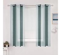 MIULEE Tende a Righe per Interni, Tende Trasparenti in Voile Tende Camera da Letto, Tenda Salotto Moderne con Anelli, Tenda a Pannello da Interno Finestra a Righe Bianche e Verde, 2x 140x175 CM