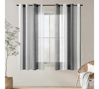 MIULEE Tende a Righe per Interni, Tende Trasparenti in Voile Tende Camera da Letto, Tenda Salotto Moderne con Anelli, Tenda a Pannello da Interno Finestra a Righe Bianche e Grigie, 2x 140x175 CM