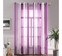 MIULEE Tende a Righe per Interni, Tende Trasparenti in Voile Tende Camera da Letto, Tenda Salotto Moderne con Anelli, Tenda a Pannello da Interno Finestra a Righe Bianche e Viola Rosso, 2x 140x260 CM