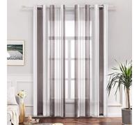 MIULEE Tende a Righe per Interni, Tende Trasparenti in Voile Tende Camera da Letto, Tenda Salotto Moderne con Anelli, Tenda a Pannello da Interno Finestra a Righe Bianche e Marrone Scuro, 2x 140x260CM