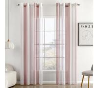 MIULEE Tende a Righe per Interni, Tende Trasparenti in Voile Tende Camera da Letto, Tenda Salotto Moderne con Anelli, Tenda a Pannello da Interno Finestra a Righe Bianche e Rosa, 2x 140x225 CM