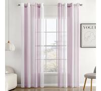 MIULEE Tende a Righe per Interni, Tende Trasparenti in Voile Tende Camera da Letto, Tenda Salotto Moderne con Anelli, Tenda a Pannello da Interno Finestra a Righe Bianche e Lavanda, 2x 140x225 CM