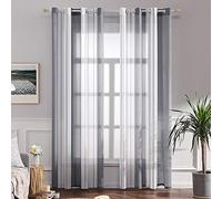 MIULEE Tende a Righe per Interni, Tende Trasparenti in Voile Tende Camera da Letto, Tenda Salotto Moderne con Anelli, Tenda a Pannello da Interno Finestra a Righe Bianche e Grigie, 2x 140x300 CM