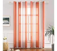 MIULEE Tende in voile a righe bianche e arancioni, per interni con occhielli, belle tende in voile per finestre, camera da letto, set di 2 tende trasparenti per soggiorno, altezza 225 cm