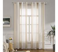 MIULEE Tende in voile a righe bianche e beige, per interni con occhielli, belle tende per finestre, camera da letto, set di 2 tende trasparenti per soggiorno, altezza 215 cm