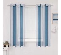 MIULEE Tende in voile a righe bianche e blu, tende interne con occhielli, belle tendine per finestre, camera da letto, set di 2 tende trasparenti per soggiorno, altezza 175 cm, tenda corta
