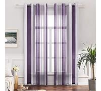 MIULEE Tende in voile a righe bianche e viola, per interni con occhielli, belle tende in voile per finestre, camera da letto, set di 2 tende trasparenti per soggiorno, altezza 245 cm