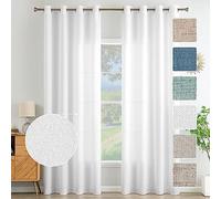 MIULEE Tende Lino con Anelli Effetto Lino Soggiorno Moderna Tenda Voile Semitrasparenti Naturale 2 Pezzi, 140 x 145 cm Bianco