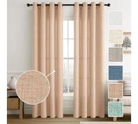 MIULEE Tende Lino con Anelli Effetto Lino Soggiorno Moderna Tenda Voile Semitrasparenti Naturale 2 Pezzi, 140 x 245 cm Beige-Rosa