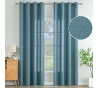 MIULEE Tende Lino con Anelli Effetto Lino Soggiorno Moderna Tenda Voile Semitrasparenti Naturale 2 Pezzi, 140 x 145 cm Blu