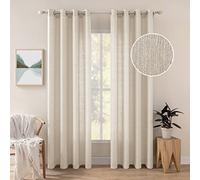 MIULEE Tende Lino Trasparenti Voile Bianche Soggiorno con Anelli per Camera da Letto Cucina Salotto Moderne Eleganti Finestre di Casa 140X145 CM Beige Chiaro