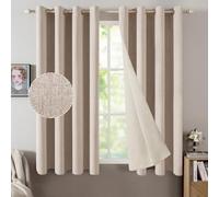 MIULEE Tende oscuranti con occhielli, effetto lino, set da 2 pezzi, 145 x 140 cm, beige, opache, con occhielli, protezione dal freddo, per soggiorno, camera da letto, isolamento termico