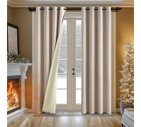 MIULEE Tende oscuranti con occhielli, effetto lino, set da 2 pezzi, 225 x 140 cm, beige, opache, con occhielli, protezione dal freddo, per soggiorno, camera da letto, isolamento termico
