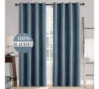 MIULEE Tende oscuranti con occhielli, effetto lino, set da 2 pezzi, 245 x 140 cm, colore blu, opache, con occhielli, protezione dal freddo, per soggiorno, camera da letto, isolamento termico
