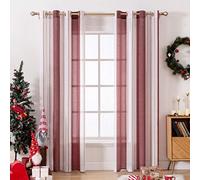 MIULEE Tende Voile a Righe Bianco e Bordeaux con Anelli 2 Pezzi 140x225 cm