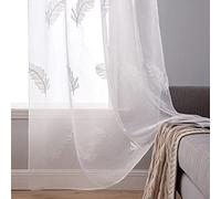 MIULEE Tende Voile Finestra Interni con Occhielli Tende a Pannello Tende a Vela Trasparente per Soggiorno e Camera da Letto 2 Pezzi Set 140X260 CM Piuma Bianco