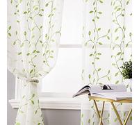 MIULEE Voile Tenda Finestra con Occhielli a Pannello Tende Trasparenti per Soggiorno e Camera da Letto 2 Pannelli 140 X 145 cm Foglie Verde