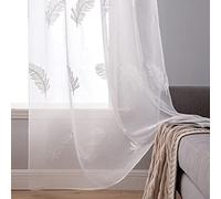 MIULEE Voile Tende Finestra Interni con Occhielli Tende a Pannello Tende Trasparente per Soggiorno e Camera da Letto 2 Pezzi Set 140X175 CM Piuma Bianco