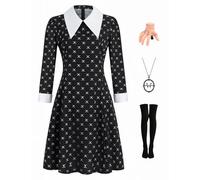 Miulruma Wednesday, costume da carnevale da donna, costume da addams, per cosplay, per adulti, gotico, nero, con motivo a teschio, forcina a mano, per carnevale, Halloween, feste A045M