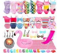 Miunana 27 Pezzi Per Per 11.5 Pollici 30 cm Bambola: 5 Costumi Da Bagno Bikini + 4 PCS Occhiali Da Sole + 2 Bevande Simulate + Circolo Di Nuoto + 6 Accessori + Tappeti Per Picnic + 8 PCS Scarpe