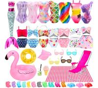 Miunana 6 Costumi Da Bagno + Sedia A Sdraio + Tappetino Da Picnic + 4 Occhiali Da Sole + 2 Circolo Di Nuoto + 8 PCS Scarpe + Cappello Solare + 2 Accessori Per 11.5 Pollici 30 CM Bambola
