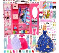 Miunana 85 Pezzi: 11.5 Pollici 30 cm Bambola + Armadio + 12 Abiti Vestiti + 10 PCS Scarpe + 10 Appendini + 51 Accessori Selezionati A Caso (Include Bambola)