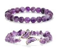 Miunpri 2pcs Bracciali Perline Pietra Cristallo Naturale,Bracciale da 8mm e Bracciale Irregolare con Pietre Schiacciate a Farfalla,Braccialetti Regolabile per Meditazione Yoga Donna Uomo (A:Viola)