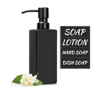 MIUSITE Dispenser di sapone in vetro, 350 ml, piccolo dispenser di sapone manuale con pompa in acciaio inossidabile, dispenser di sapone quadrato per piatti, dispenser di sapone nero opaco per cucina