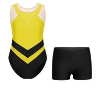 Miutii 2 Pezzi Divisa Gimnastica Bambine Con Scritte Glitter Divisa Il Ballo Senza Braccia Tricolore Il Ballo Leotard La Competizione Gimnastica