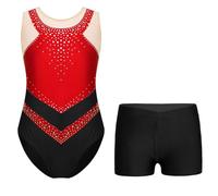 Miutii 2 Pezzi Divisa Gimnastica Bambine Con Scritte Glitter Divisa Il Ballo Senza Braccia Tricolore Il Ballo Leotard La Competizione Gimnastica
