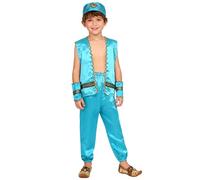 Miutii Abbigliamento arabo per bambini, costume da principe arabo, gilet medievale + pantaloni harem, cappello ladro, lampada miracolosa, abiti blu 110-116