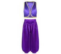 Miutii Abbigliamento Arabo per Bambini Costume da Principe Arabo per Ragazzi del Medioevo con Gilet + Pantaloni alla Turca Costume da Ladro della Lampada Magica per Carnevale e Feste a Tema Viola 110