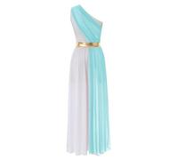 Miutii Abito da Donna Dea Greca Costume Vestito Greco Bianco a Spalla Singola Toga Antica Eldes Abito Romano Abbigliamento, Azzurro, 4XL
