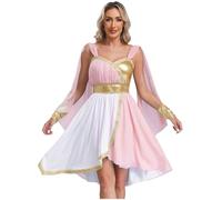Miutii Abito greco da donna in stile antico romano, per la dea greca, vestito da anzia, vestito per Halloween, Carnevale, vestito da festa, rosa, M