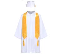 Miutii Bambini Laurea Talar Ragazzi Ragazze Veste Accademica con Nappe Cappello Dottorato Laurea Abiti Capo, bianco, 134 cm-140 cm