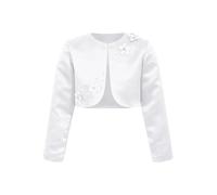 Miutii Bolero per bambine e ragazze, in raso, a maniche lunghe, per comunione, per battesimo, A bianco., 122/128 cm