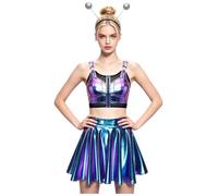 Miutii Costume Alien Donna Vestito Bambina Spaziale Costume Astronauta Luniverso Minivestito 3 Pezzi
