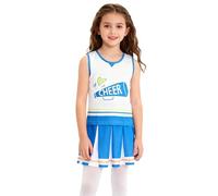 Miutii Costume da cheerleading da ragazza, con gonna cheer, vestito da ballo, Halloween, Carnevale, Blu, 122-128 cm