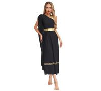 Miutii Costume da dea greca da donna Abito bianco greco antico Toga vecchio vestito romano Abbigliamento a tema Show Costume da ballo, B nero, L